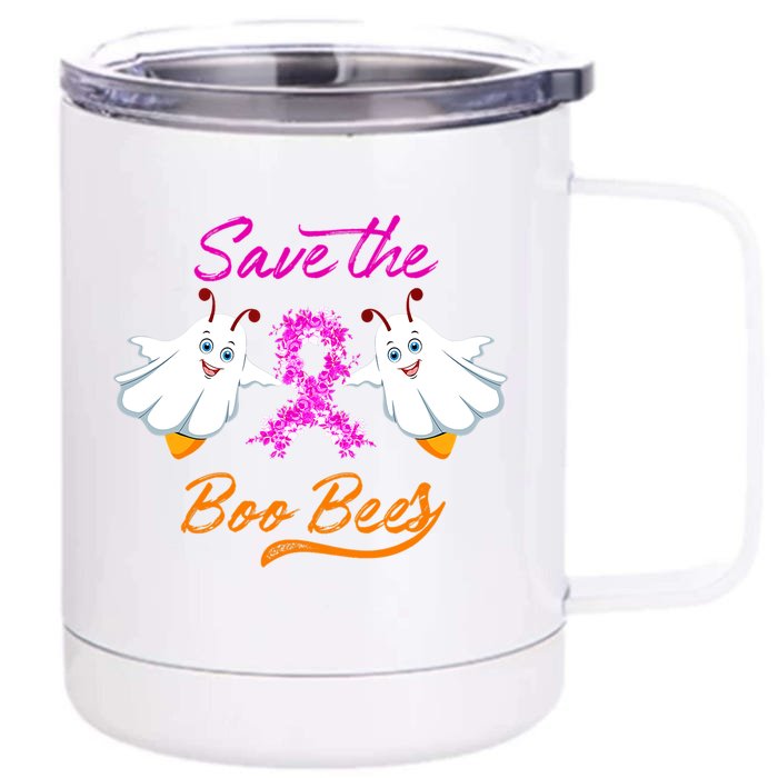 Breast Cancer Halloween Boo Bees Gift Front & Back 12oz Stainless Steel Tumbler Cup