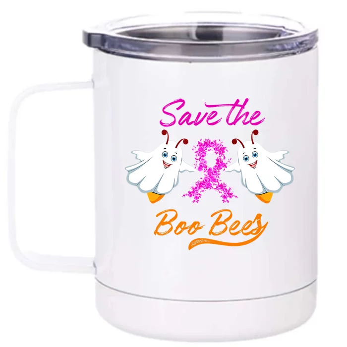 Breast Cancer Halloween Boo Bees Gift Front & Back 12oz Stainless Steel Tumbler Cup