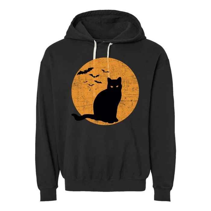 Black Cat Halloween Moon Garment-Dyed Fleece Hoodie