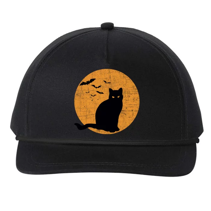 Black Cat Halloween Moon Snapback Five-Panel Rope Hat