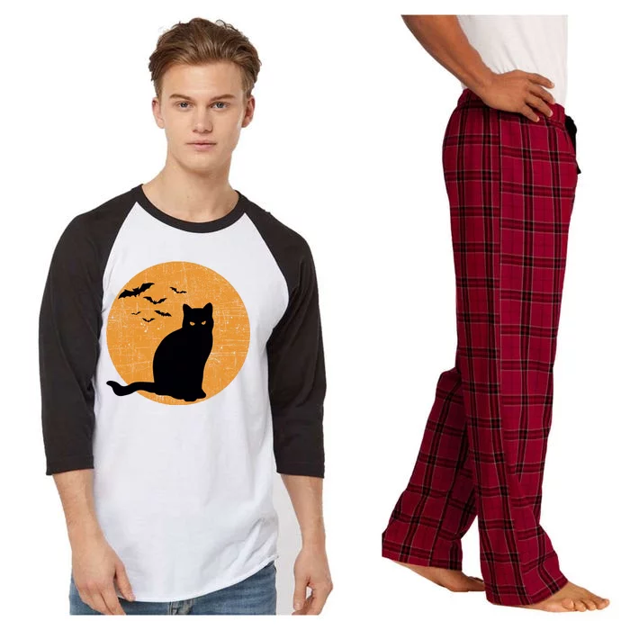 Black Cat Halloween Moon Raglan Sleeve Pajama Set