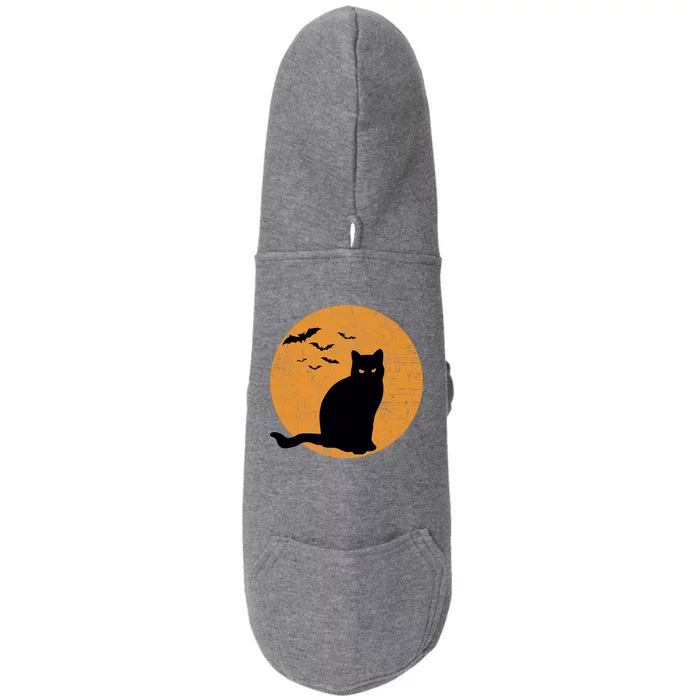 Black Cat Halloween Moon Doggie 3-End Fleece Hoodie