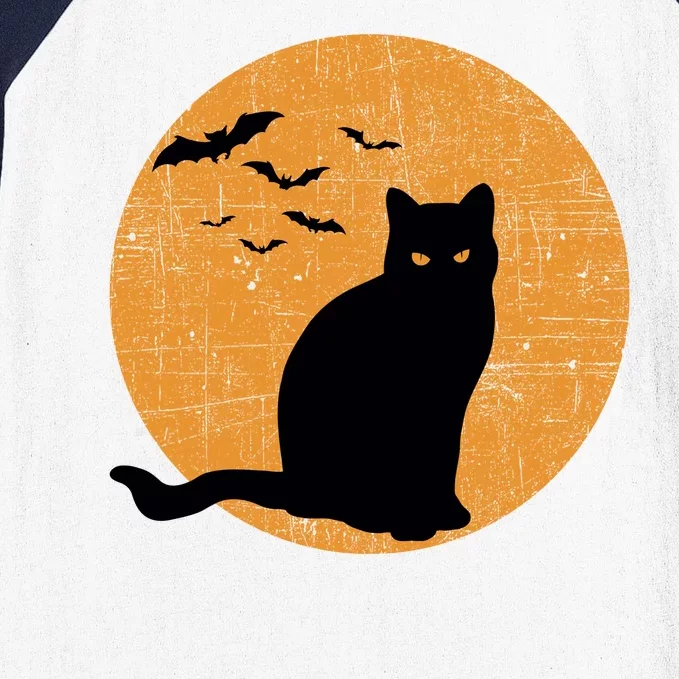 Black Cat Halloween Moon Baseball Sleeve Shirt