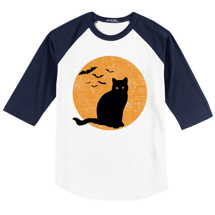 Black Cat Halloween Moon Baseball Sleeve Shirt