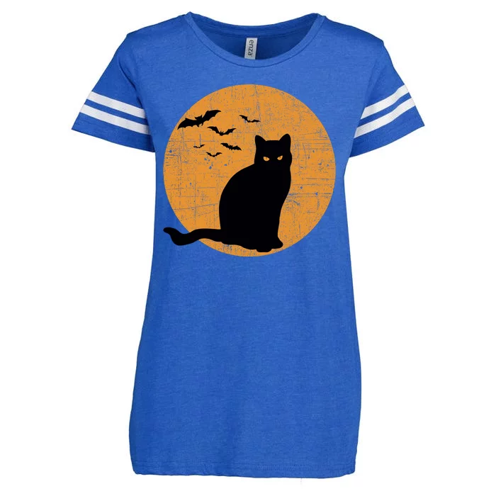 Black Cat Halloween Moon Enza Ladies Jersey Football T-Shirt