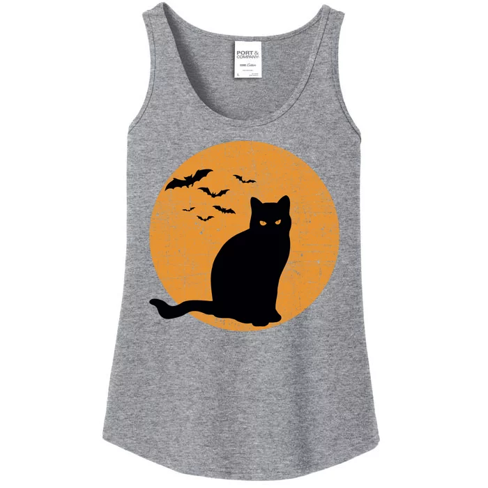 Black Cat Halloween Moon Ladies Essential Tank