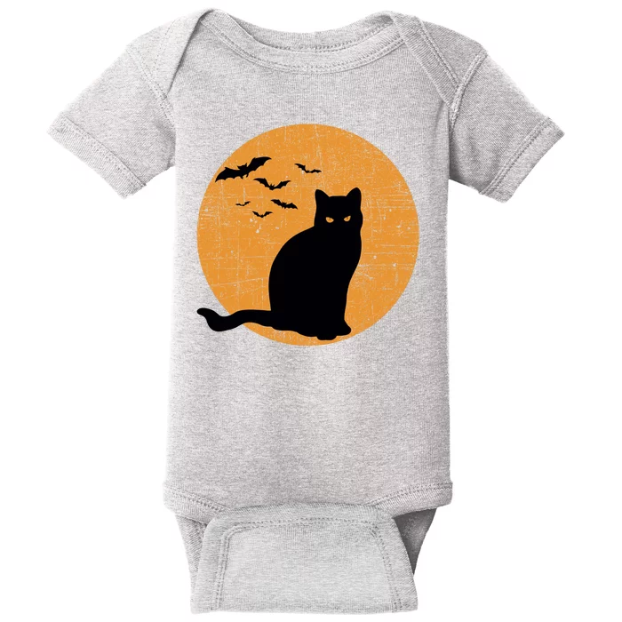 Black Cat Halloween Moon Baby Bodysuit