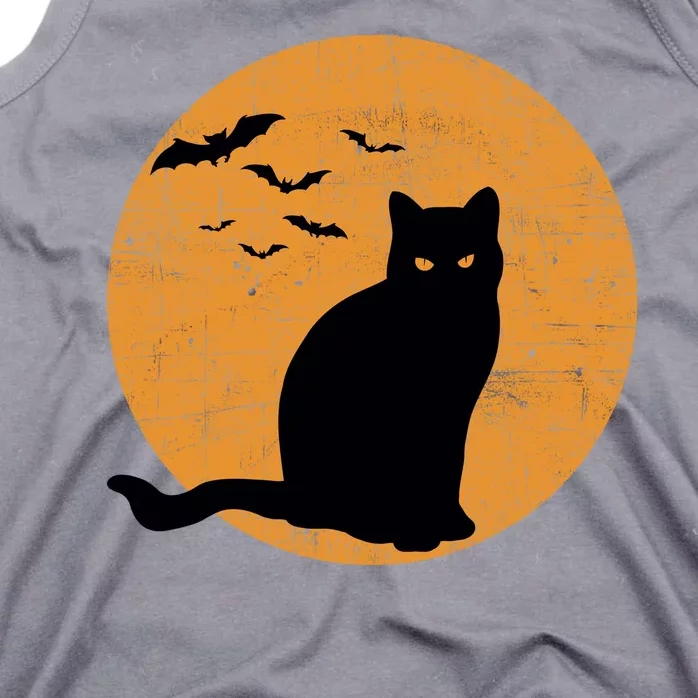 Black Cat Halloween Moon Tank Top