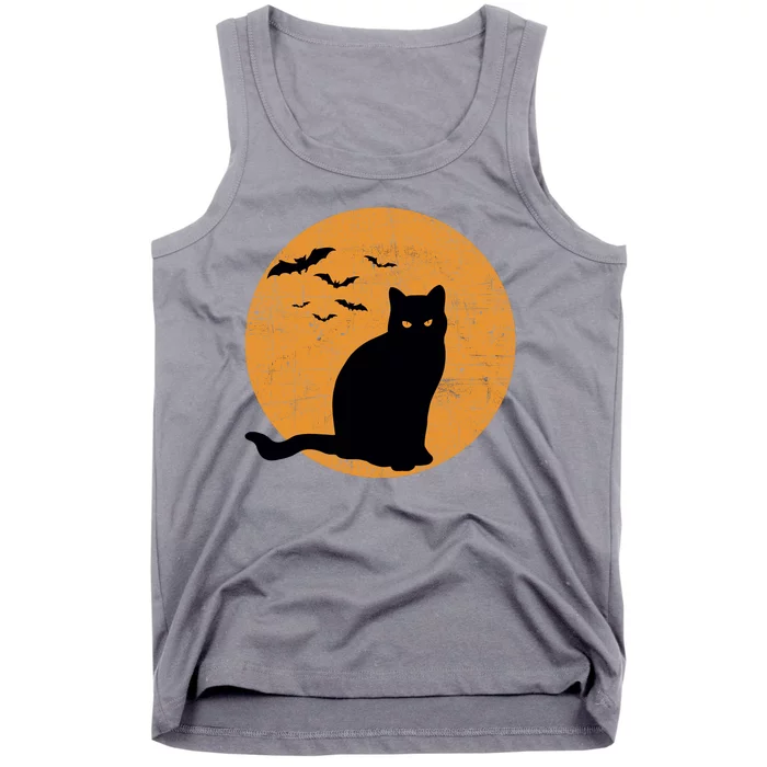 Black Cat Halloween Moon Tank Top