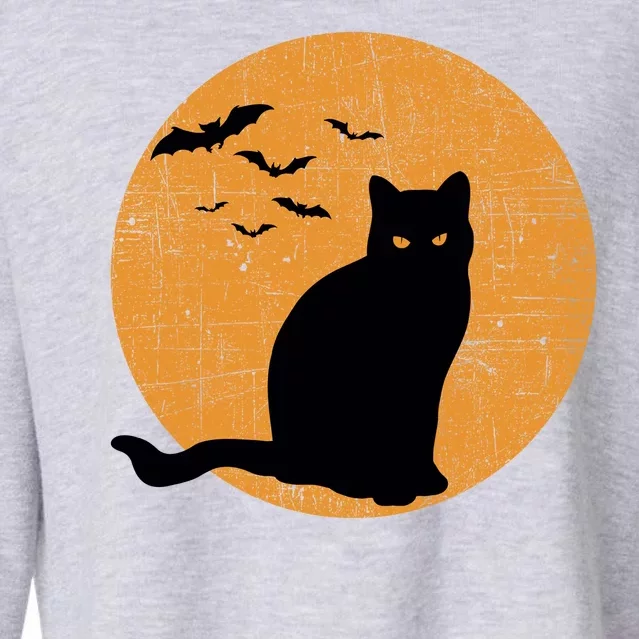 Black Cat Halloween Moon Cropped Pullover Crew