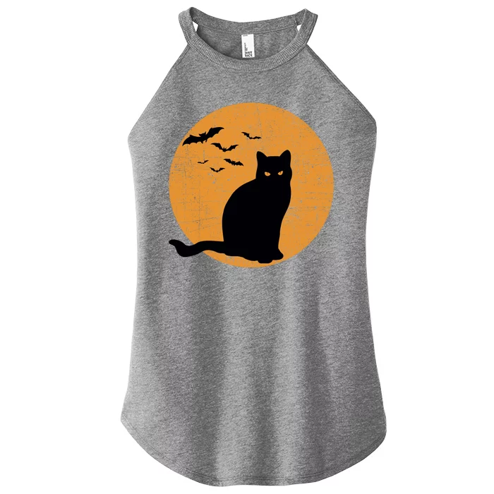 Black Cat Halloween Moon Women’s Perfect Tri Rocker Tank