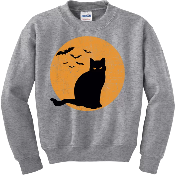 Black Cat Halloween Moon Kids Sweatshirt