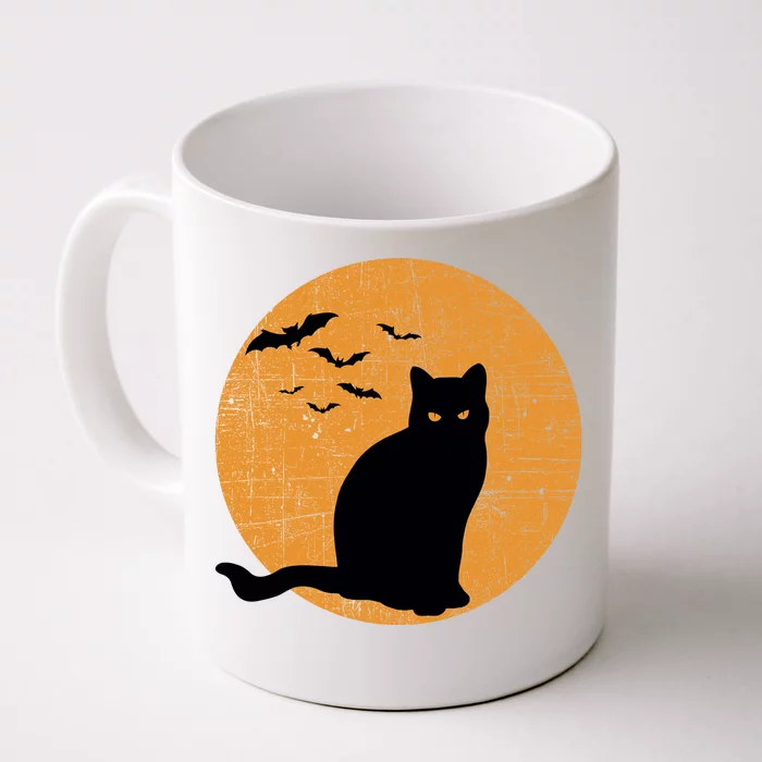 Black Cat Halloween Moon Front & Back Coffee Mug