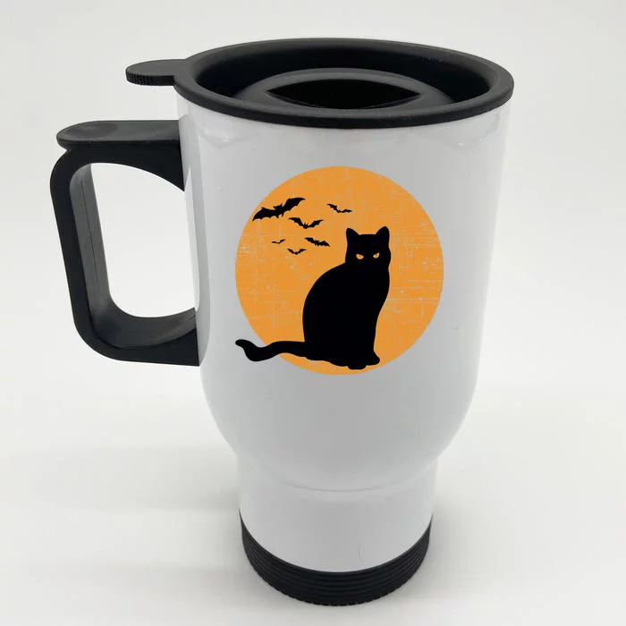 Black Cat Halloween Moon Front & Back Stainless Steel Travel Mug