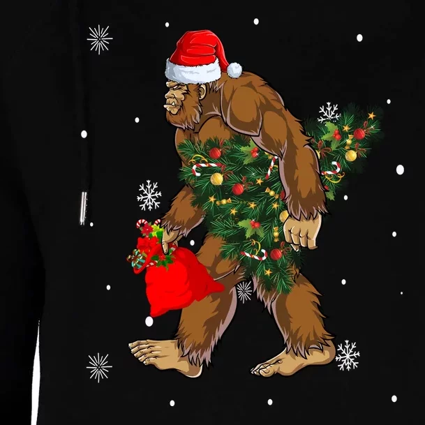 Bigfoot Christmas Holiday Festive Womens Funnel Neck Pullover Hood