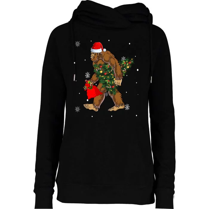 Bigfoot Christmas Holiday Festive Womens Funnel Neck Pullover Hood