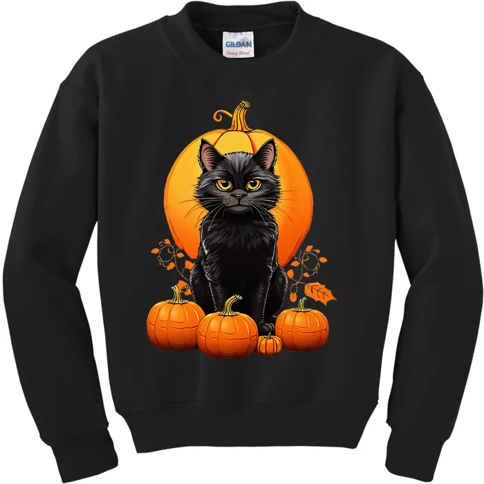 Black Cat Halloween Pumpkin Costume Kids Sweatshirt