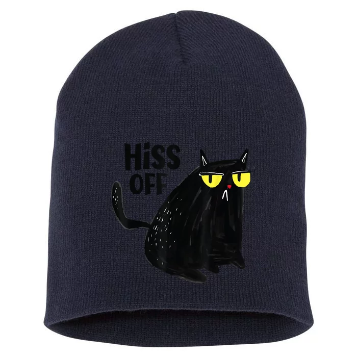 Black Cat Hiss Off Meow Cat Gifts Short Acrylic Beanie