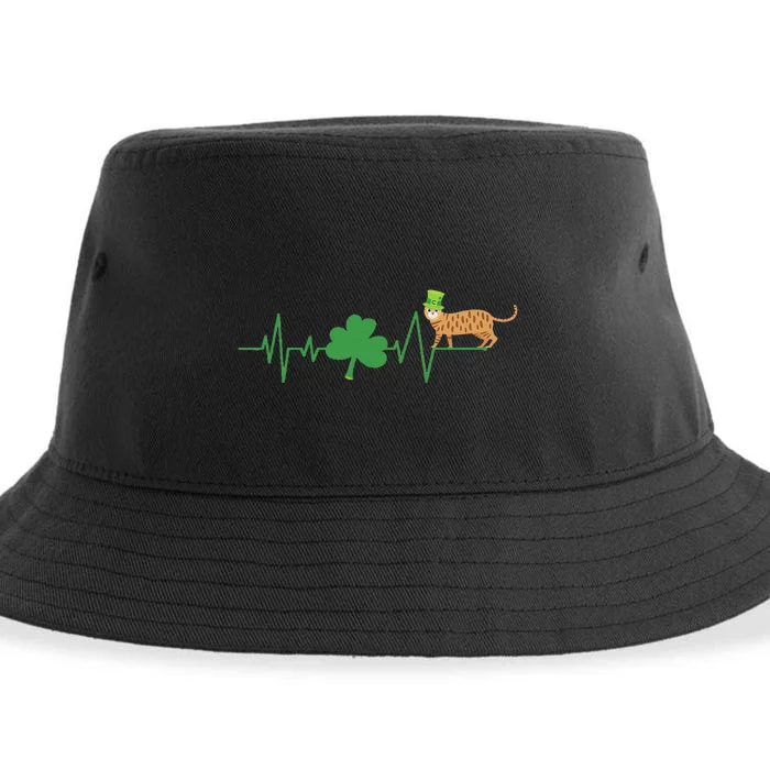 Bengal Cat Heartbeat St Patrick's Day Sustainable Bucket Hat