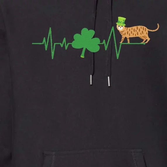 Bengal Cat Heartbeat St Patrick's Day Premium Hoodie