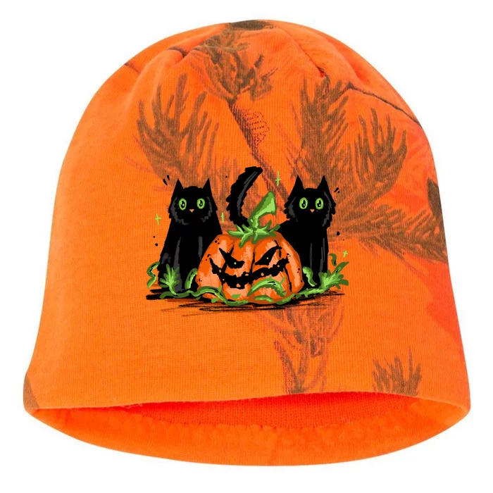 Black Cat Halloween Cute Pumpkin Kati - Camo Knit Beanie