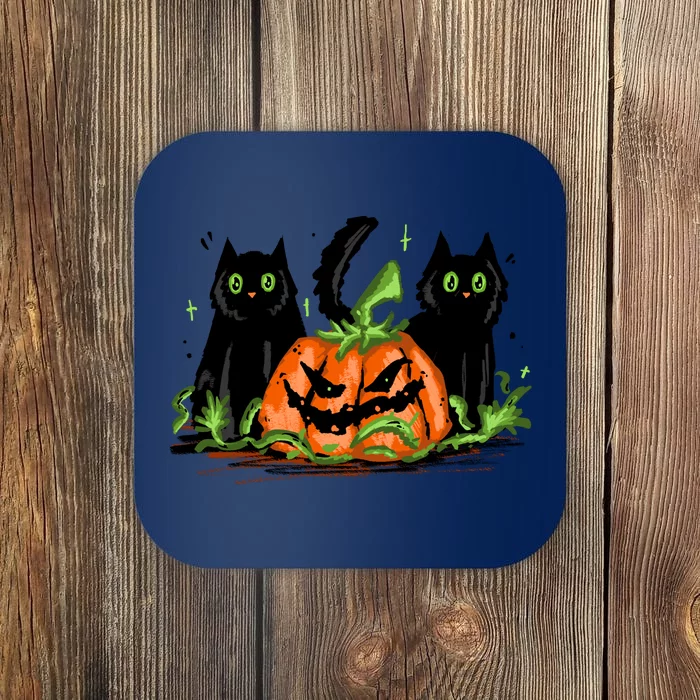 Black Cat Halloween Cute Pumpkin Coaster