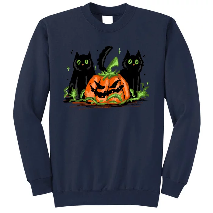 Black Cat Halloween Cute Pumpkin Tall Sweatshirt