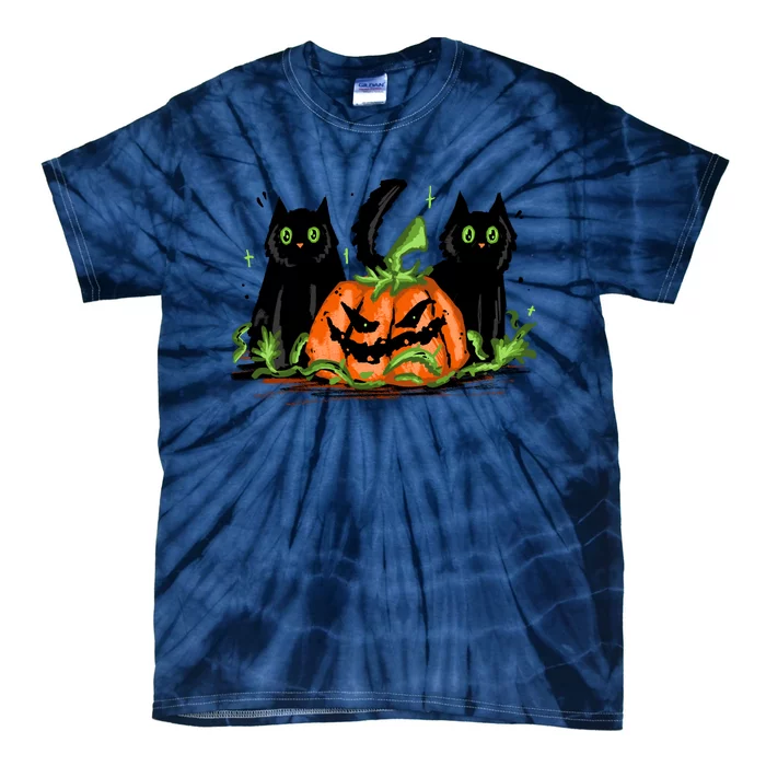 Black Cat Halloween Cute Pumpkin Tie-Dye T-Shirt