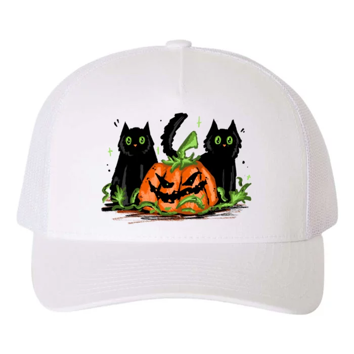 Black Cat Halloween Cute Pumpkin Yupoong Adult 5-Panel Trucker Hat