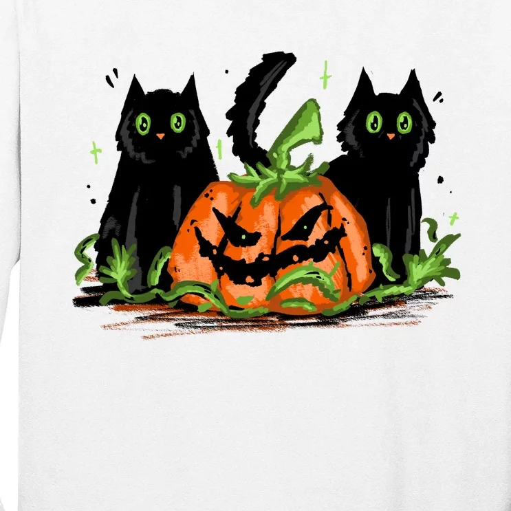 Black Cat Halloween Cute Pumpkin Long Sleeve Shirt