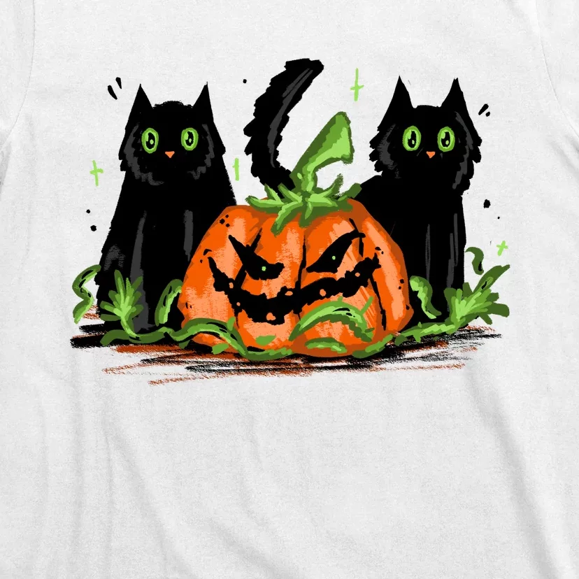 Black Cat Halloween Cute Pumpkin T-Shirt