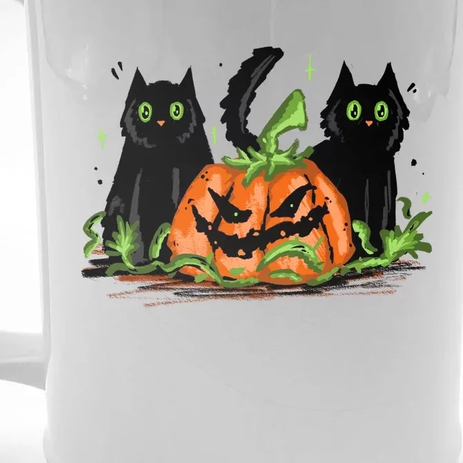 Black Cat Halloween Cute Pumpkin Front & Back Beer Stein