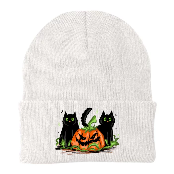 Black Cat Halloween Cute Pumpkin Knit Cap Winter Beanie