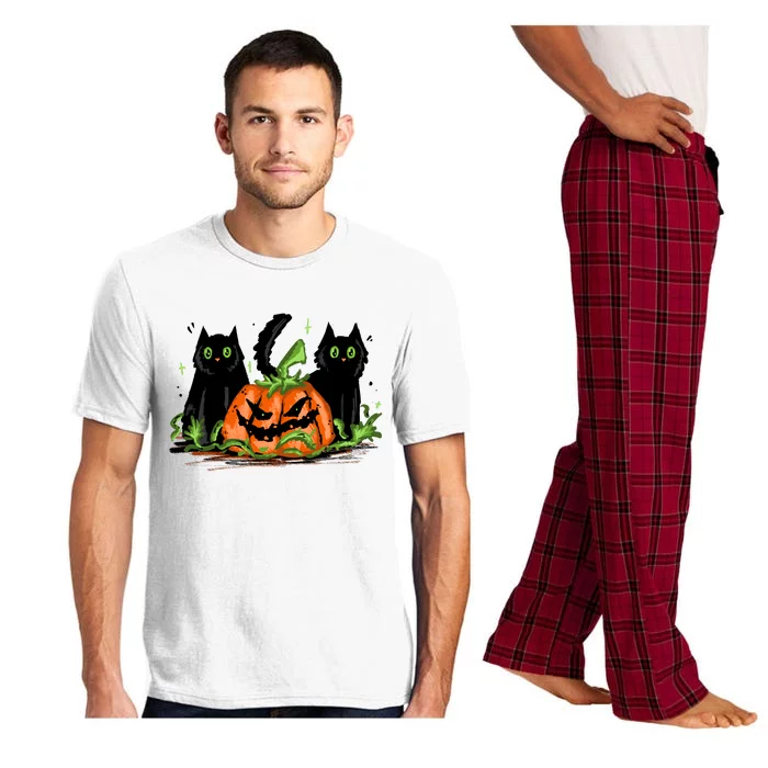 Black Cat Halloween Cute Pumpkin Pajama Set