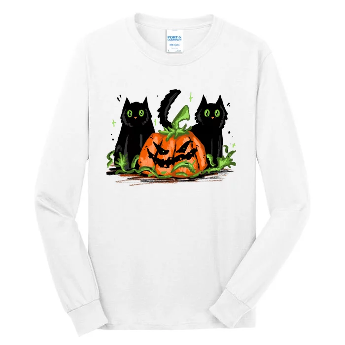 Black Cat Halloween Cute Pumpkin Tall Long Sleeve T-Shirt