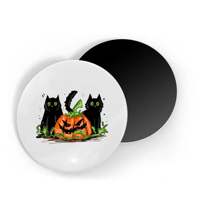 Black Cat Halloween Cute Pumpkin Magnet