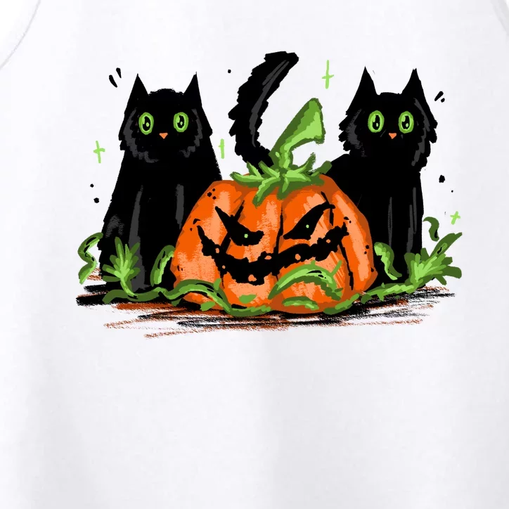 Black Cat Halloween Cute Pumpkin Performance Tank