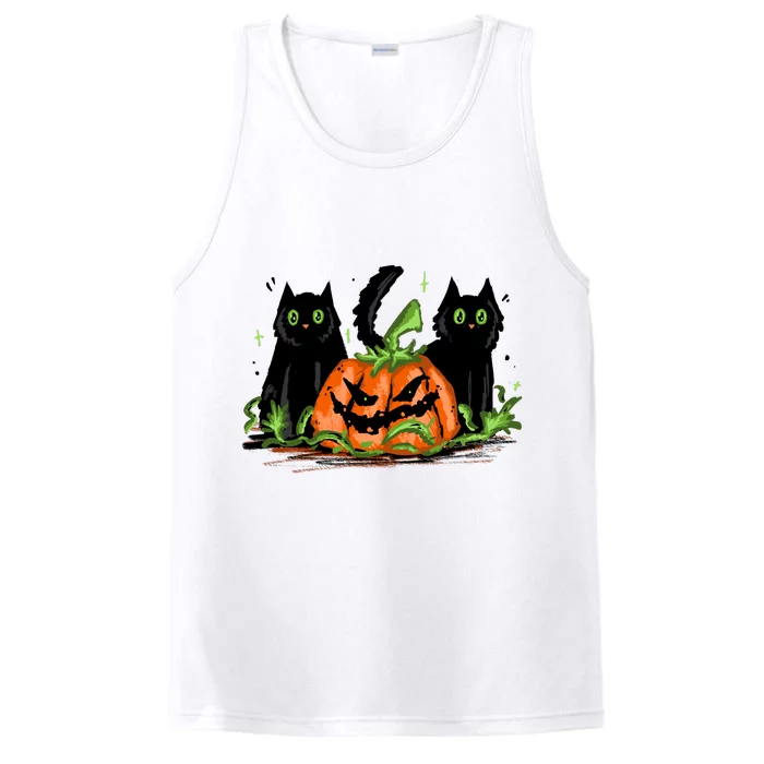 Black Cat Halloween Cute Pumpkin Performance Tank