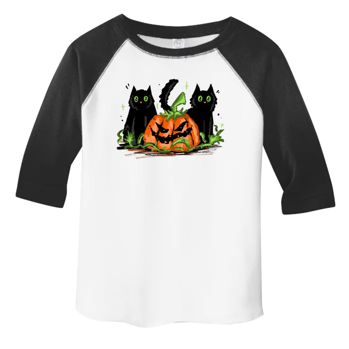 Black Cat Halloween Cute Pumpkin Toddler Fine Jersey T-Shirt