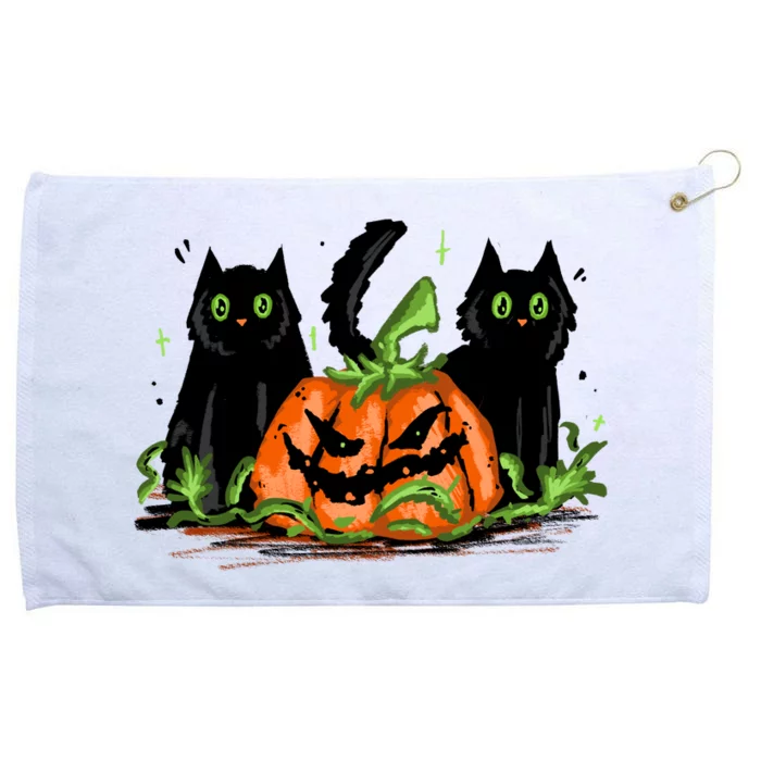 Black Cat Halloween Cute Pumpkin Grommeted Golf Towel