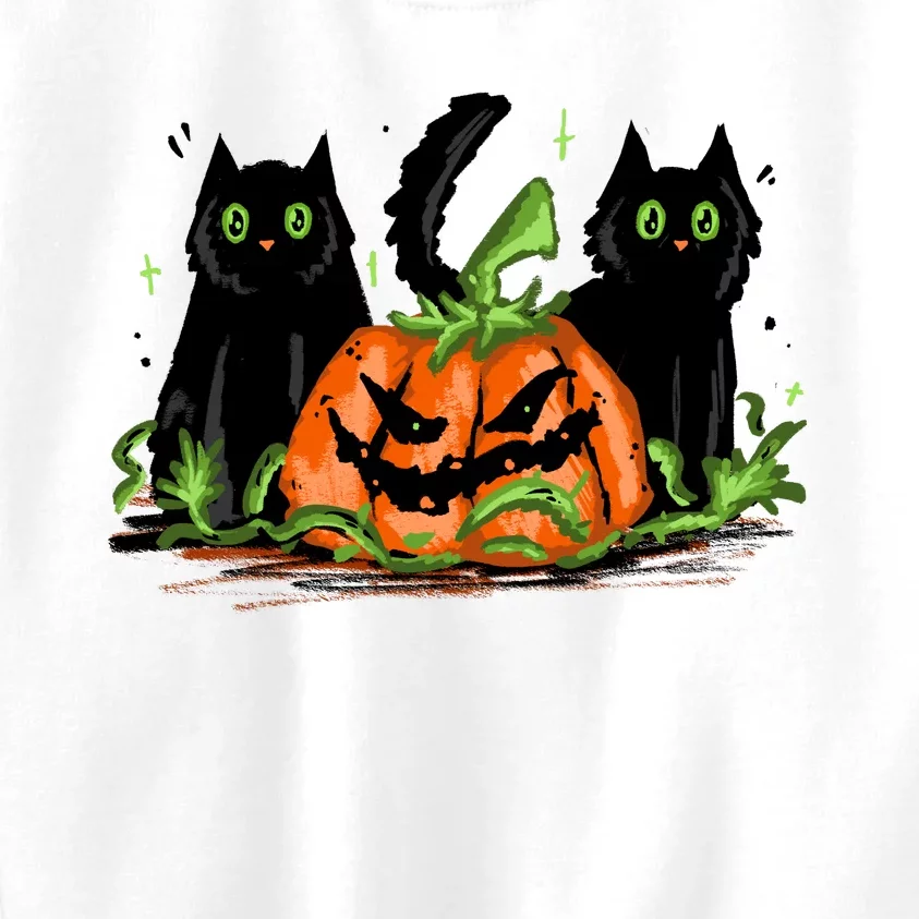 Black Cat Halloween Cute Pumpkin Kids Sweatshirt