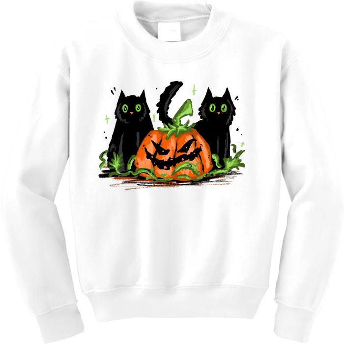 Black Cat Halloween Cute Pumpkin Kids Sweatshirt