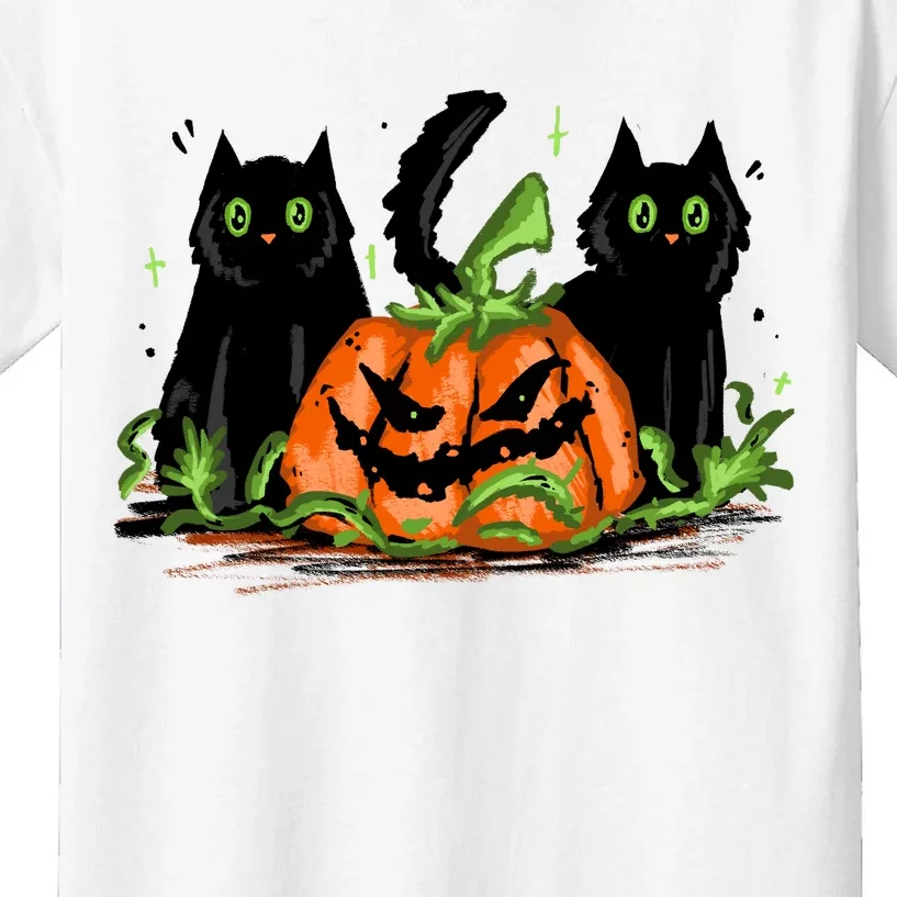 Black Cat Halloween Cute Pumpkin Kids T-Shirt