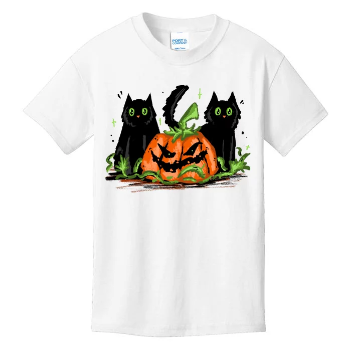 Black Cat Halloween Cute Pumpkin Kids T-Shirt