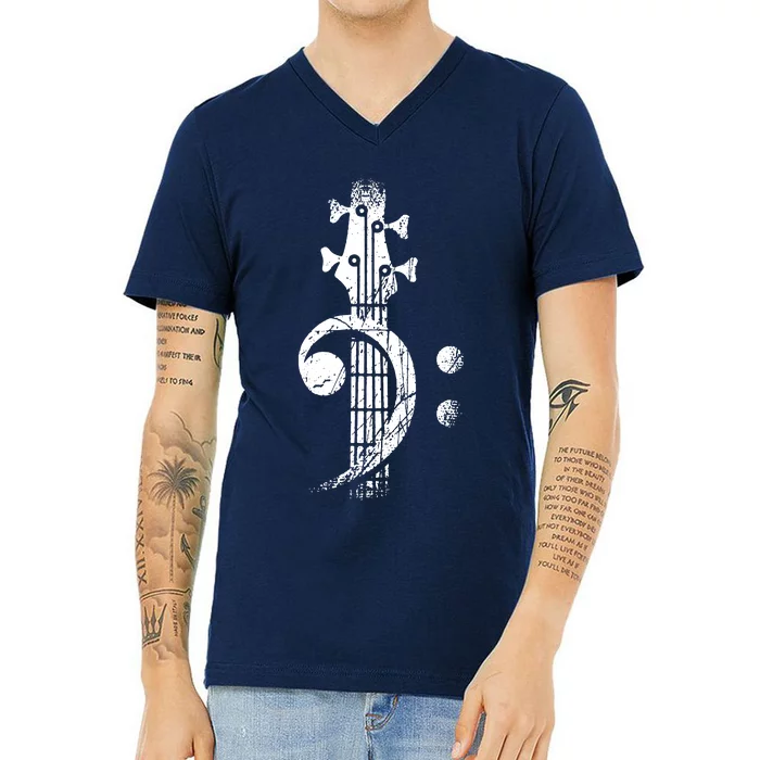 Bass Cleff Headstock Bass Guitar V-Neck T-Shirt