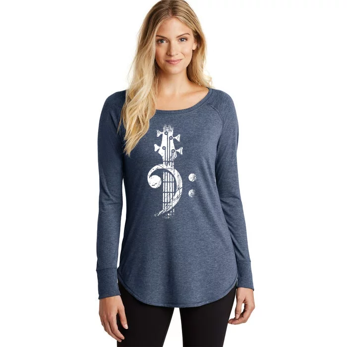 Bass Cleff Headstock Bass Guitar Women's Perfect Tri Tunic Long Sleeve Shirt