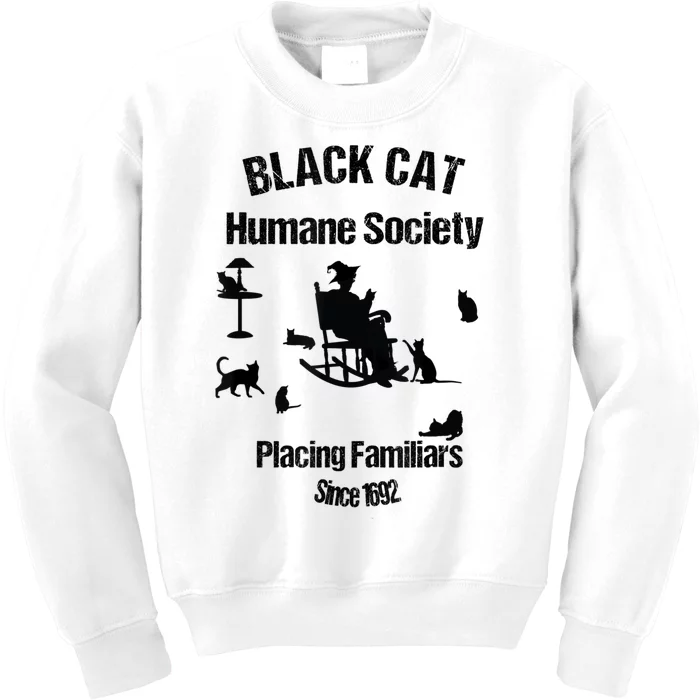 Black Cat Humane Society Funny Witch Halloween Kids Sweatshirt