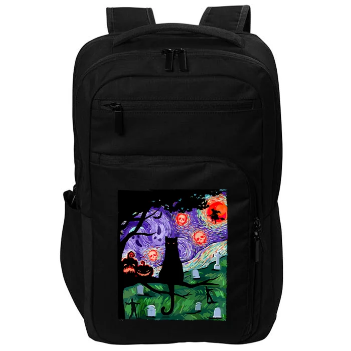 Black Cat Halloween Scary Night Cat Pumpkin Art Gift Impact Tech Backpack