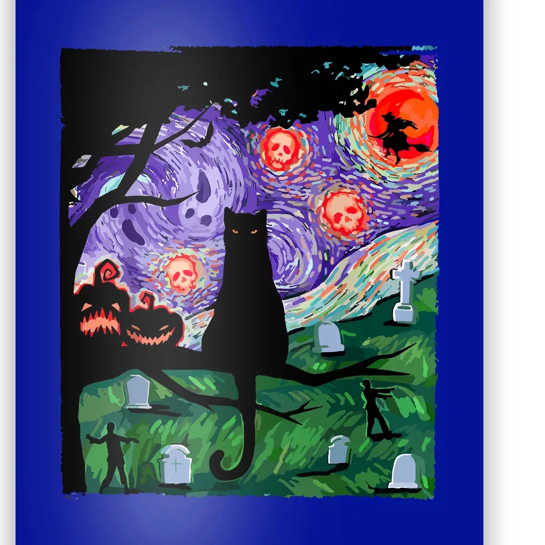 Black Cat Halloween Scary Night Cat Pumpkin Art Gift Poster