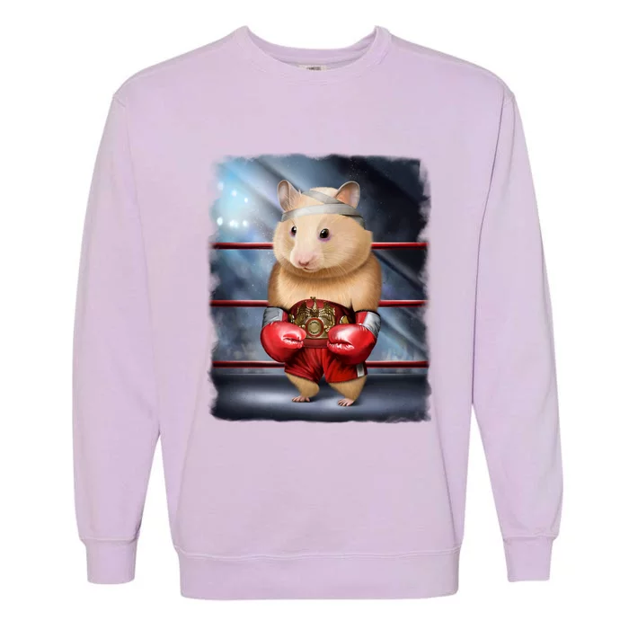 Boxing Champion Hamster Fighter Gift Garment-Dyed Sweatshirt